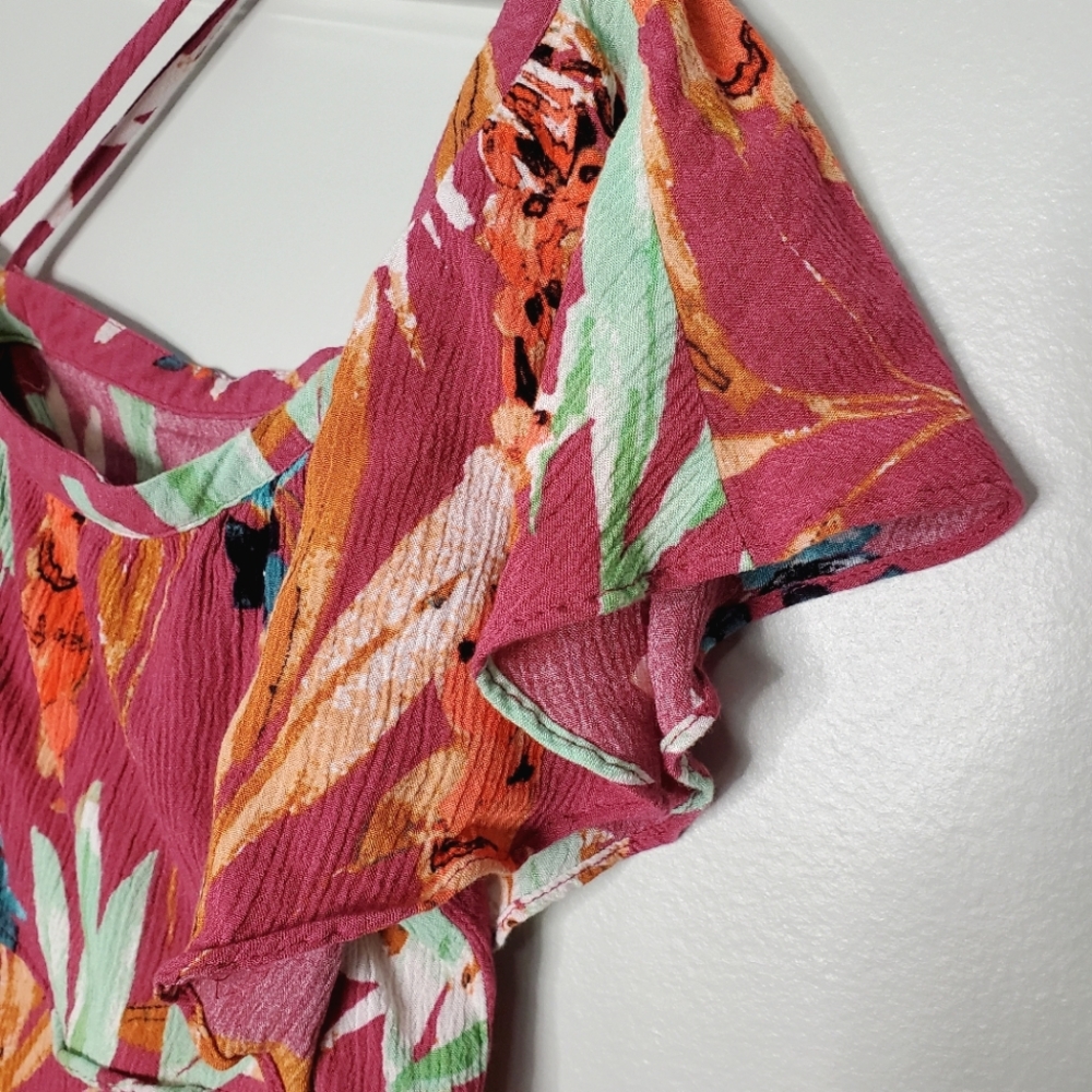 Express Red Floral Off Shoulder Key Hole Halter Top SP - Picture 7 of 10
